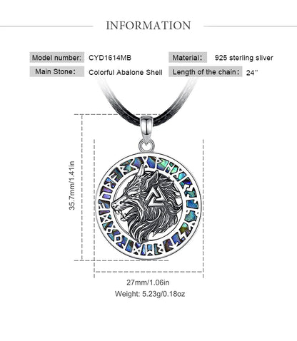 925 Sterling Silver Viking Wolf Necklace Nordic Valknut Rune Amulet Pendant