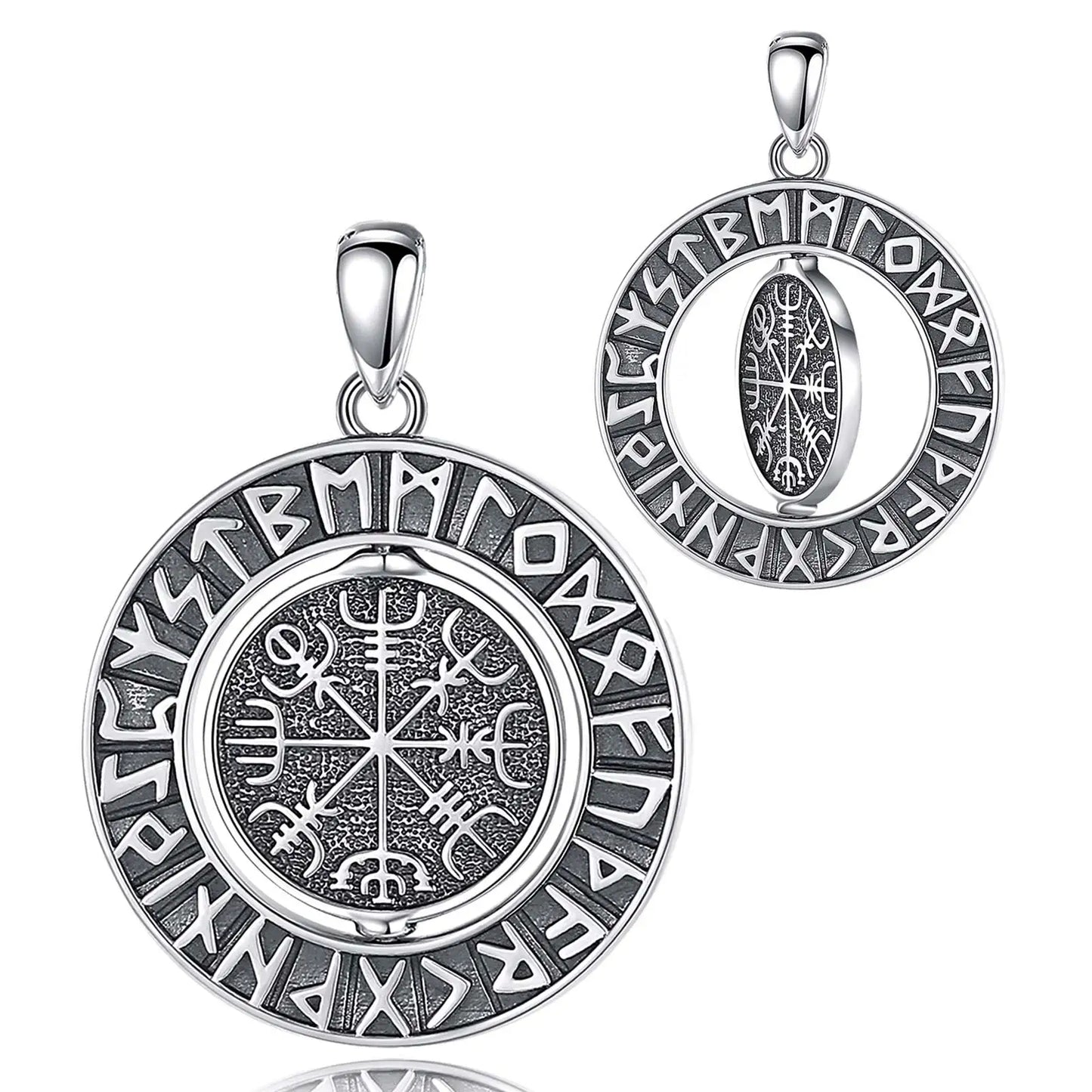 Eudora 925 Sterling Silver Viking Runes Pendant with Vegvísir
