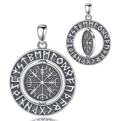 Eudora 925 Sterling Silver Viking Runes Pendant with Vegvísir