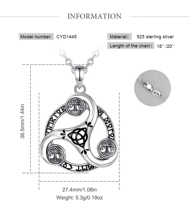 Eudora 925 Sterling Silver Celtic Knot Spiral Triquetra Neckalce
