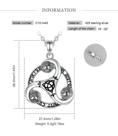 Eudora 925 Sterling Silver Celtic Knot Spiral Triquetra Neckalce