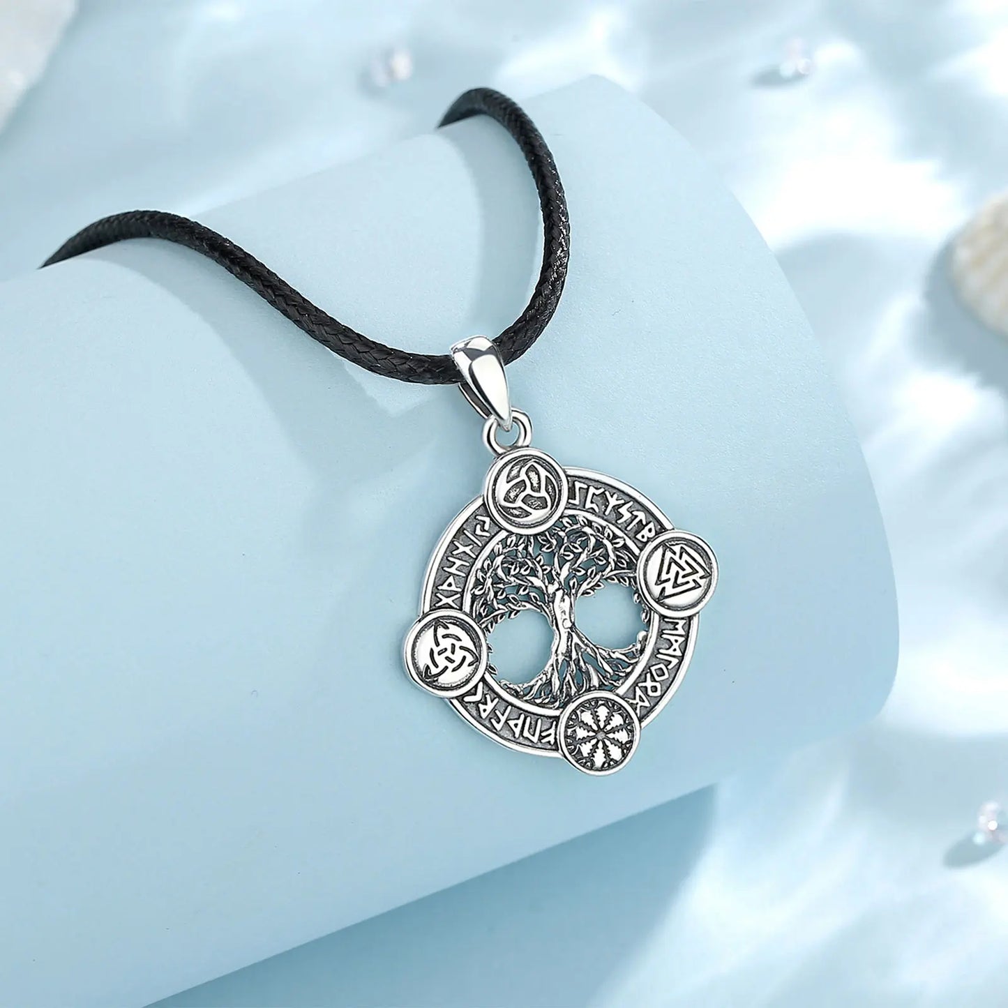 Eudora 925 Sterling Silver Tree of Life Yggdrasil Necklace  with Runes