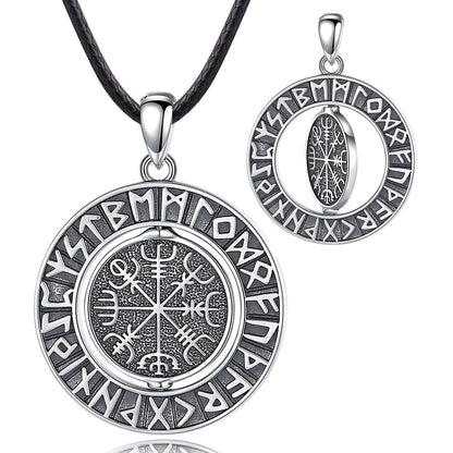 Eudora 925 Sterling Silver Viking Runes Pendant with Vegvísir
