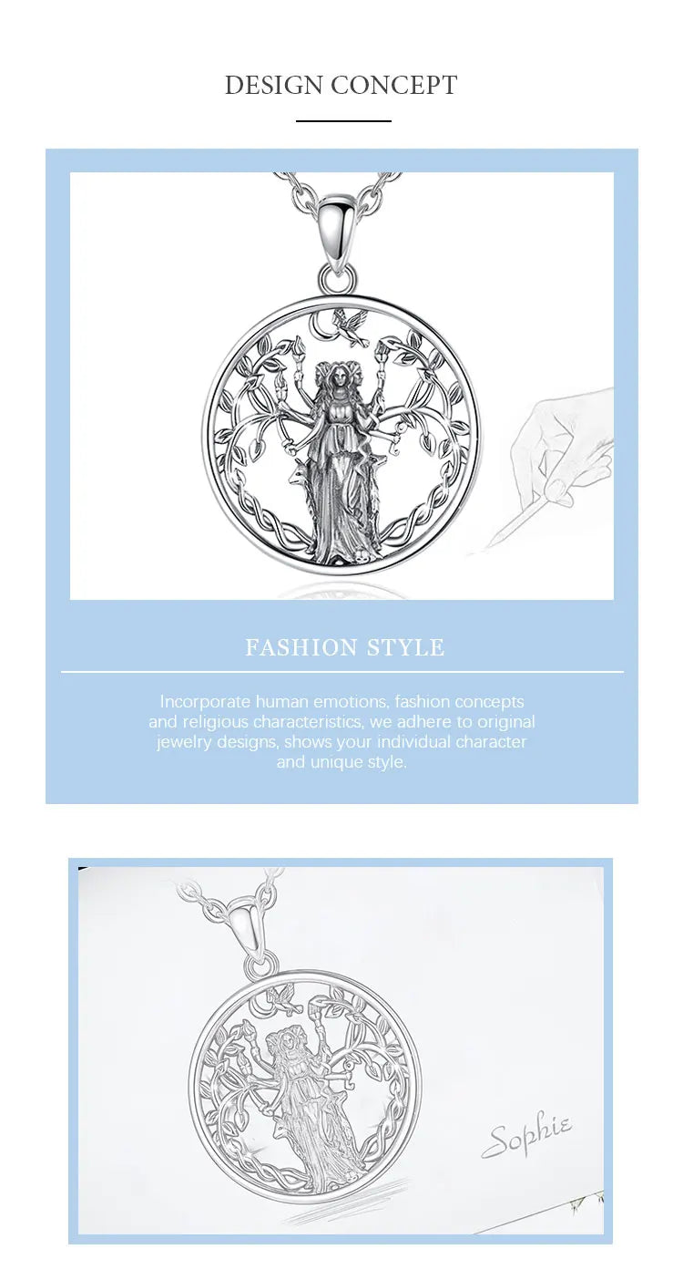 925 Sterling Silver Triple Moon Goddess Necklace Hecate Amulet Pendant