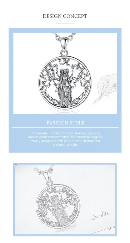 925 Sterling Silver Triple Moon Goddess Necklace Hecate Amulet Pendant
