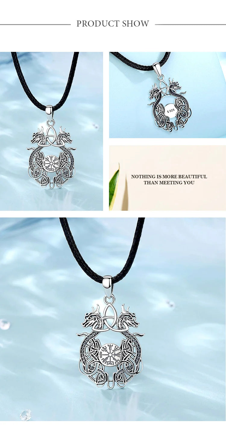 Eudora 925 Sterling Silver Viking Dragon Necklace
