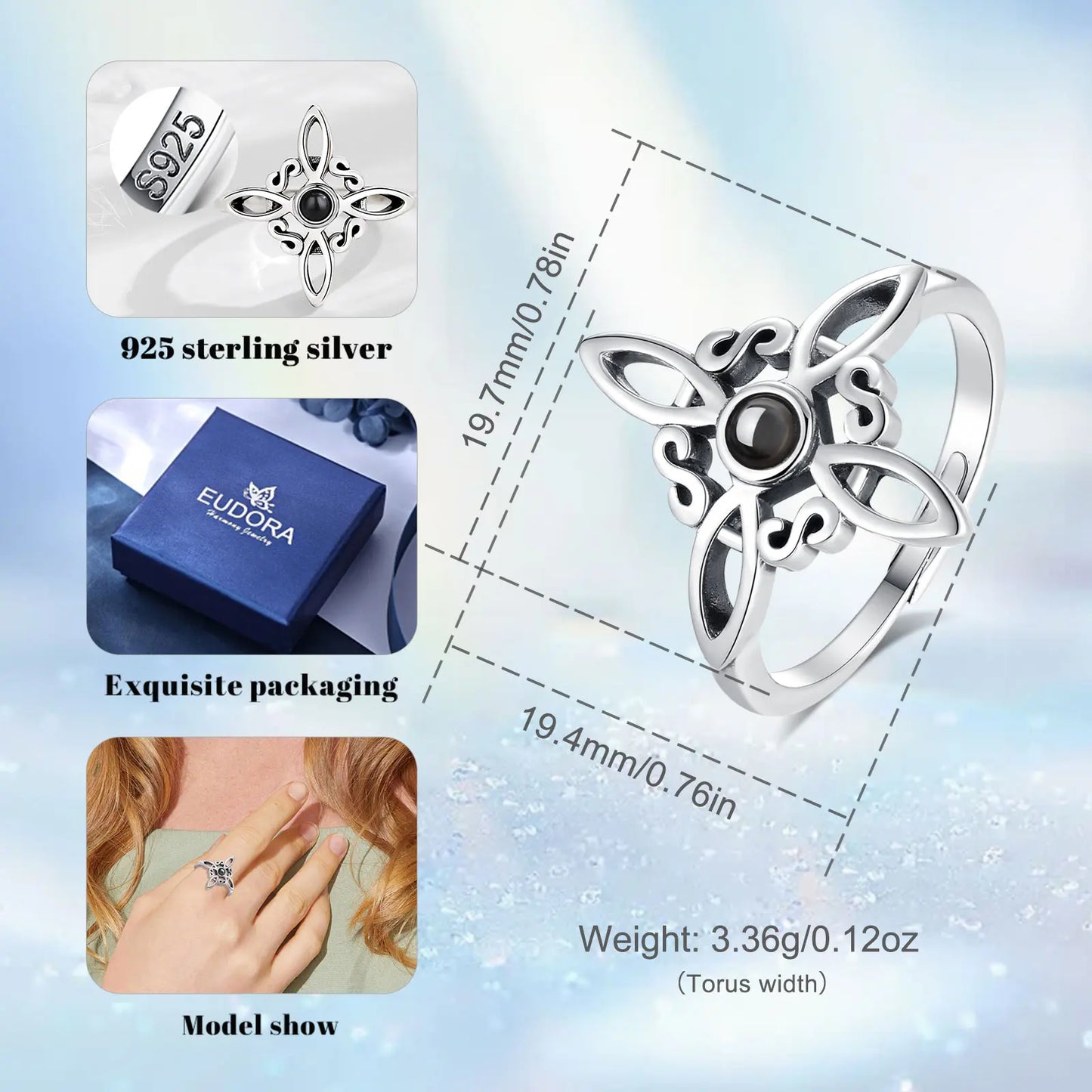Eudora 925 Sterling Silver Witch Knot Adjustable Ring
