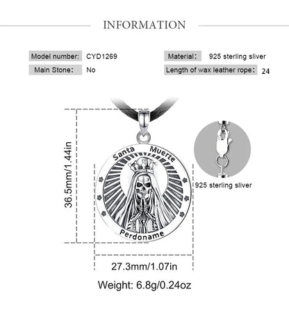 Eudora 925 Sterling Silver Santa Muerte Necklace