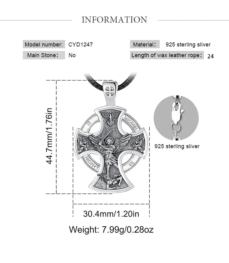 925 Sterling Silver Saint Michael Necklace Cross Amulet Pendant