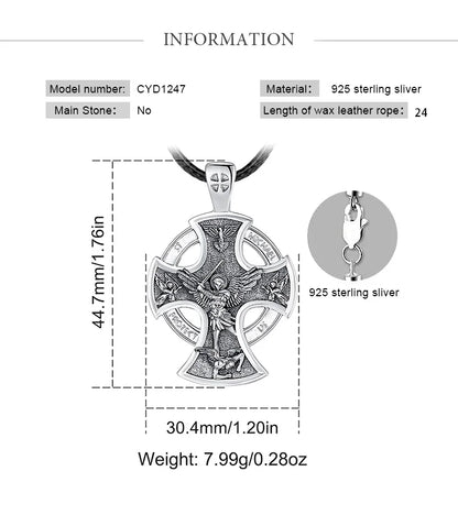 925 Sterling Silver Saint Michael Necklace Cross Amulet Pendant