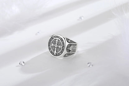 925 Sterling Silver Saint Benedict Adjustable Ring