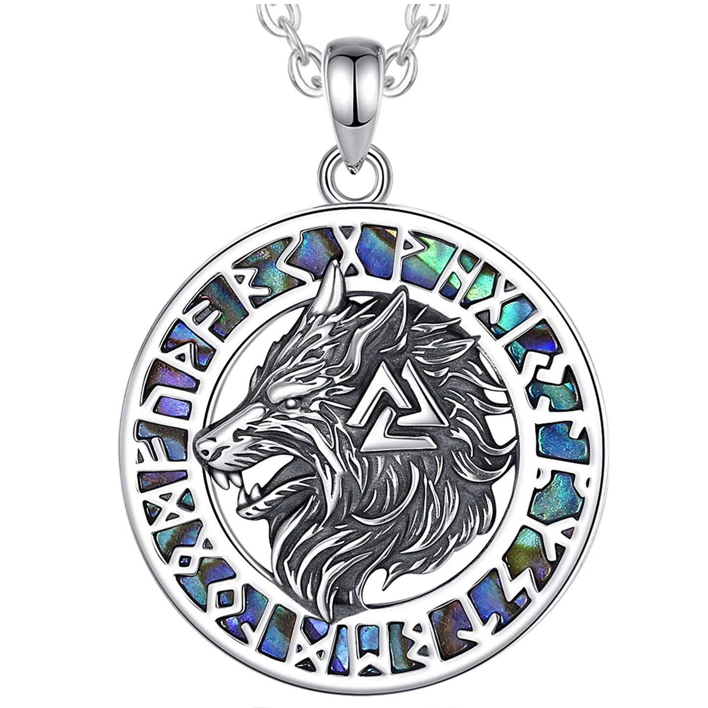 925 Sterling Silver Viking Wolf Necklace Nordic Valknut Rune Amulet Pendant
