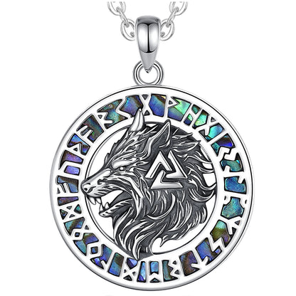 925 Sterling Silver Viking Wolf Necklace Nordic Valknut Rune Amulet Pendant