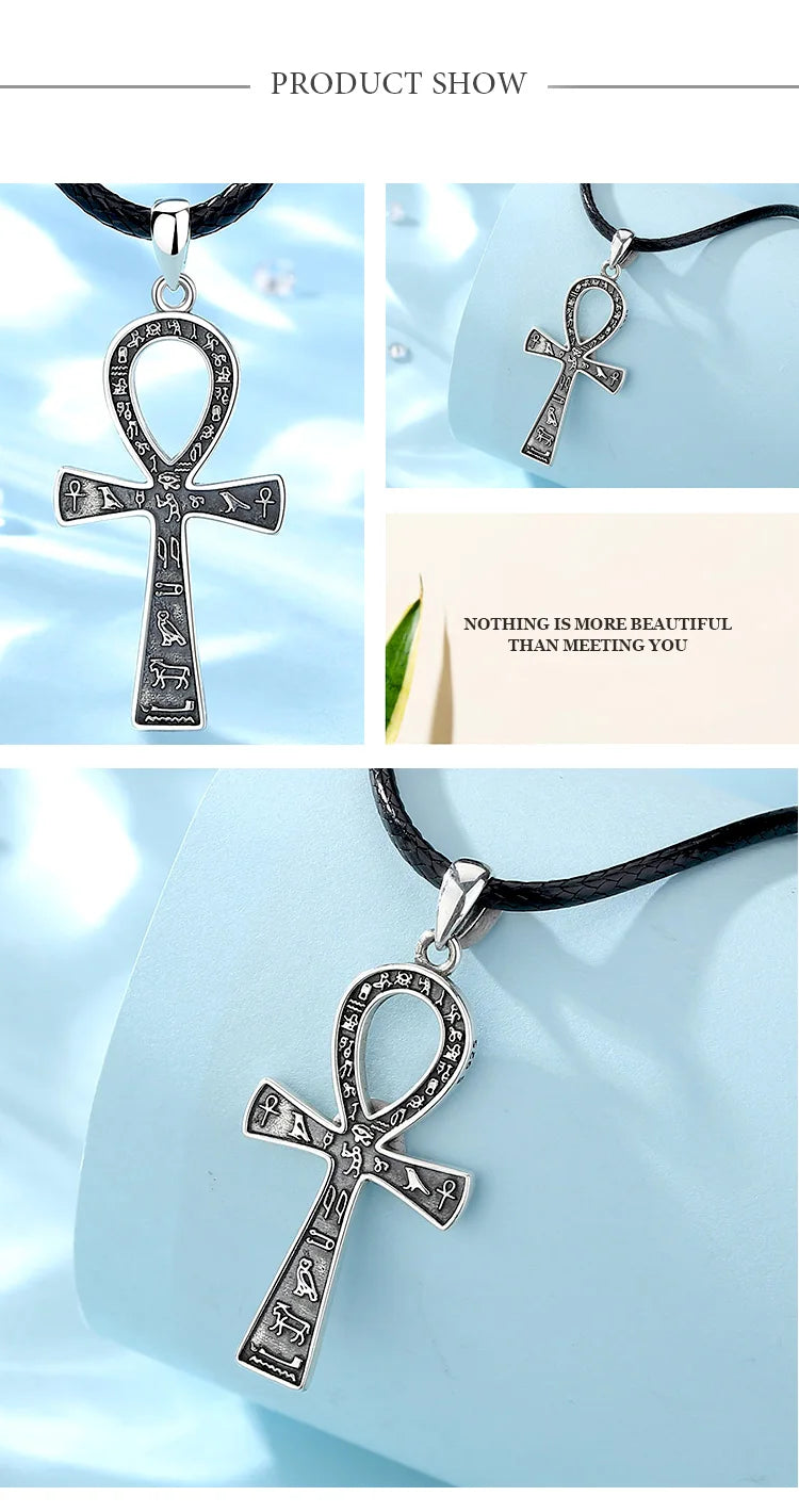 Eudora 925 Sterling Silver Ancient Egyptian Ankh Cross Necklace