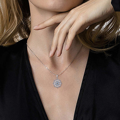 Lotus & Protective Eye 925 Sterling Silver Necklace