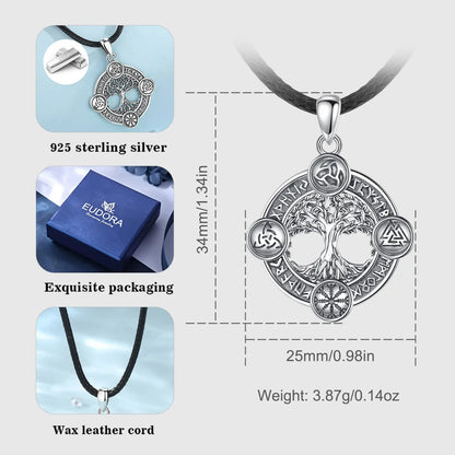 Eudora 925 Sterling Silver Tree of Life Yggdrasil Necklace  with Runes