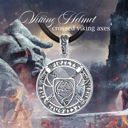 Eudora 925 Sterling Silver Nordic Viking Walknut Pendant with runes and axes