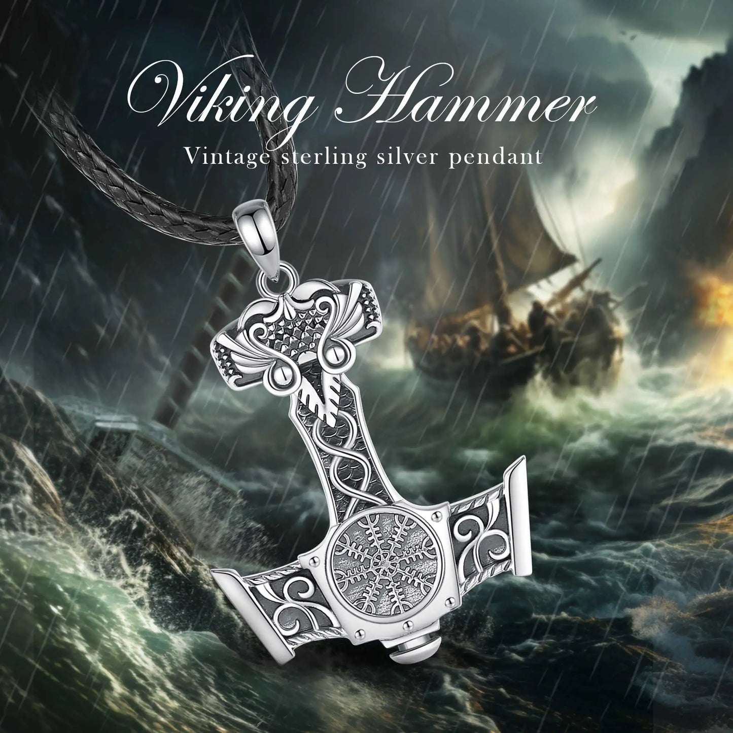Eudora 925 Sterling Silver Norse Viking Thor's Hammer Necklace