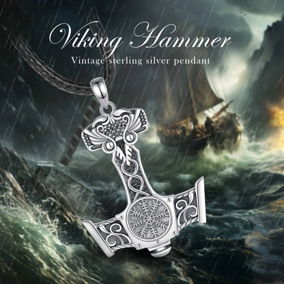 Eudora 925 Sterling Silver Norse Viking Thor's Hammer Necklace