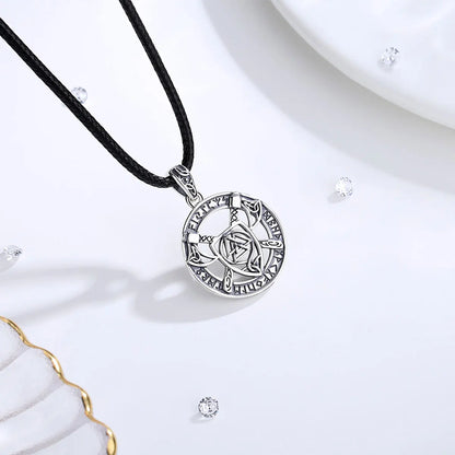 Eudora 925 Sterling Silver Nordic Viking Walknut Pendant with runes and axes