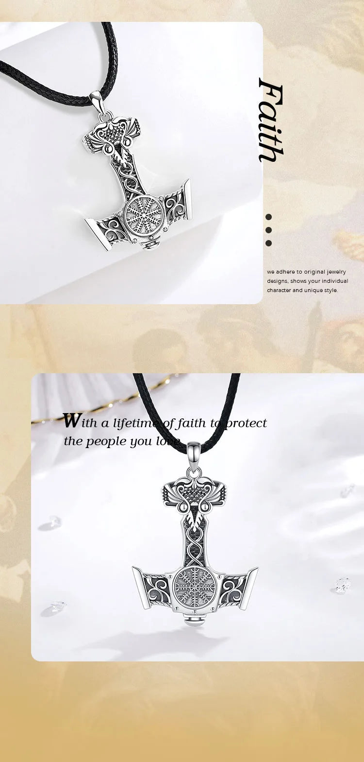 Eudora 925 Sterling Silver Norse Viking Thor's Hammer Necklace