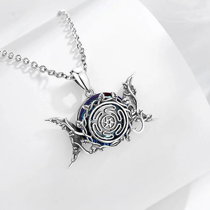 Eudora 925 Sterling Silver Hecate Wheel Necklace for Women Man Austrian Crystal Triple Moon Goddess