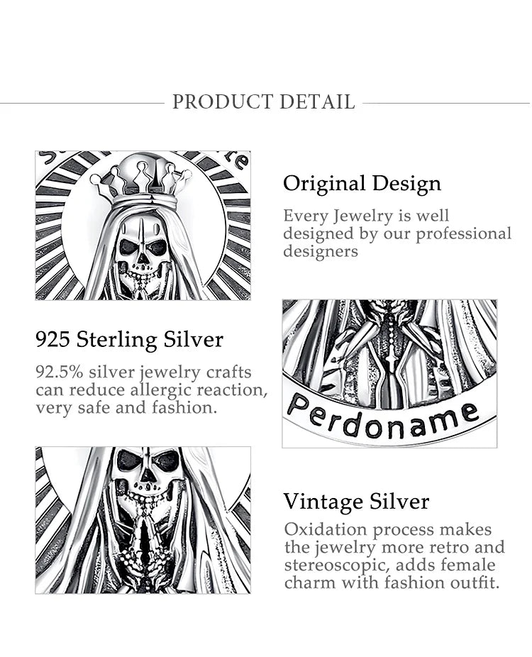 Eudora 925 Sterling Silver Santa Muerte Necklace