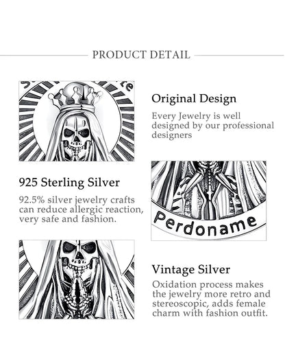Eudora 925 Sterling Silver Santa Muerte Necklace