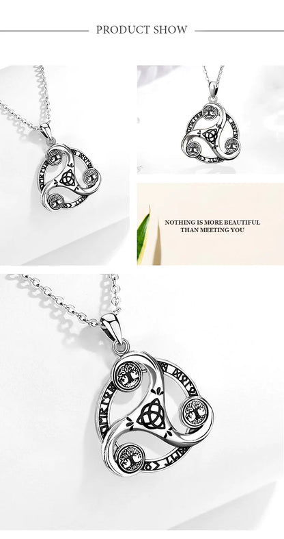 Eudora 925 Sterling Silver Celtic Knot Spiral Triquetra Neckalce