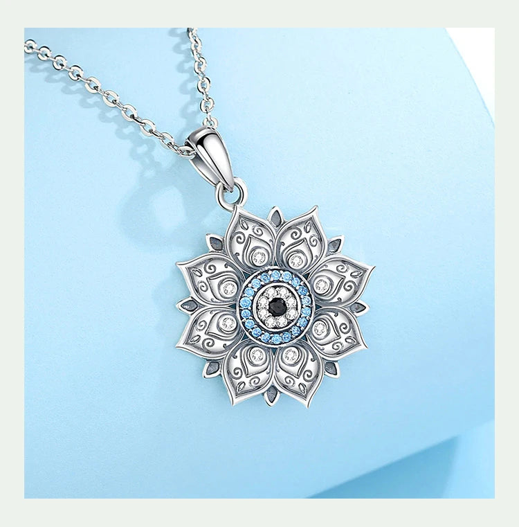 Lotus & Protective Eye 925 Sterling Silver Necklace
