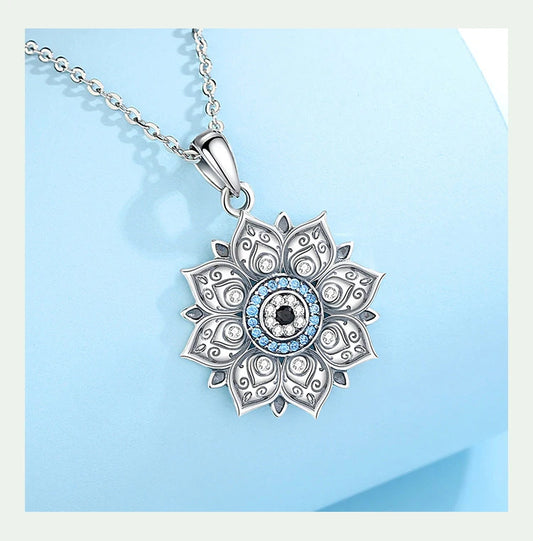 Lotus & Protective Eye 925 Sterling Silver Necklace