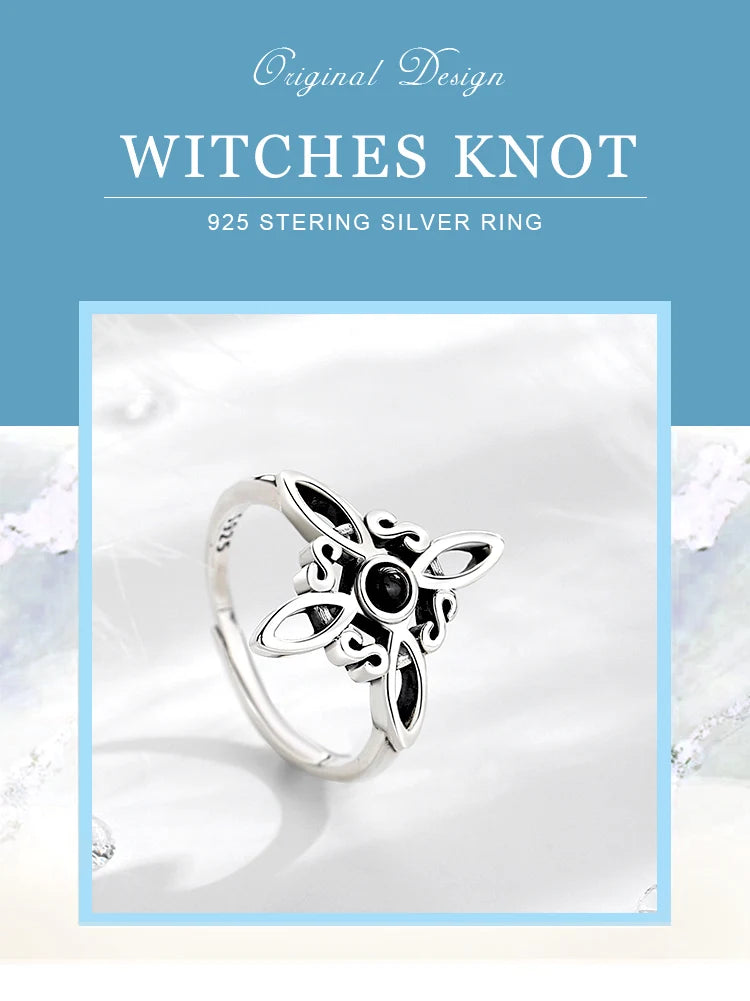 Eudora 925 Sterling Silver Witch Knot Adjustable Ring