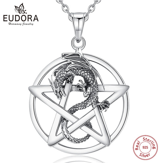 Eudora Original 925 Sterling Silver Pentagram Dragon Necklace