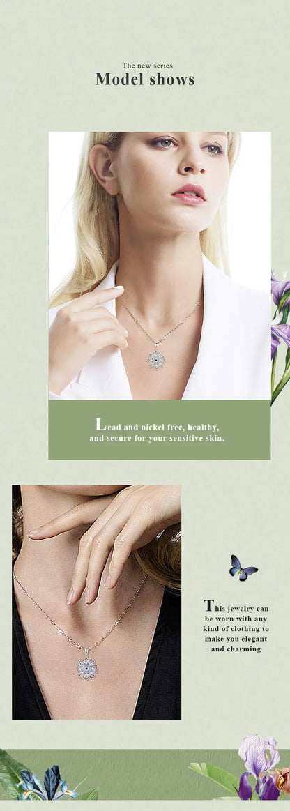 Lotus & Protective Eye 925 Sterling Silver Necklace