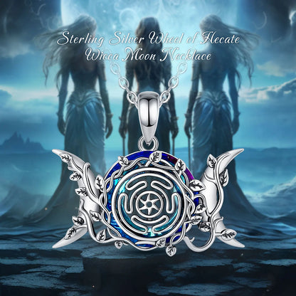 Eudora 925 Sterling Silver Hecate Wheel Necklace for Women Man Austrian Crystal Triple Moon Goddess