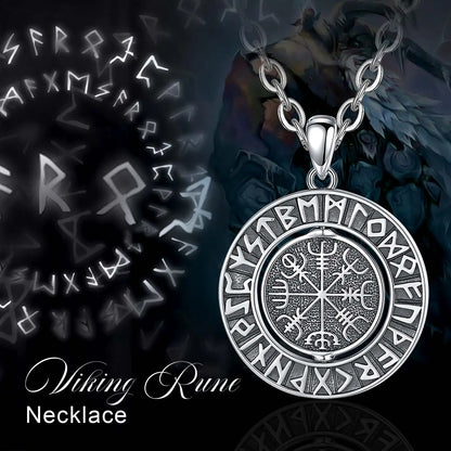 Eudora 925 Sterling Silver Viking Runes Pendant with Vegvísir