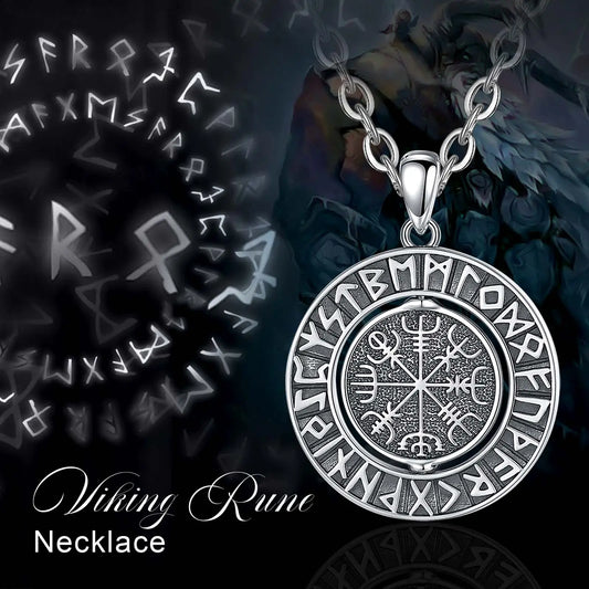 Eudora 925 Sterling Silver Viking Runes Pendant with Vegvísir