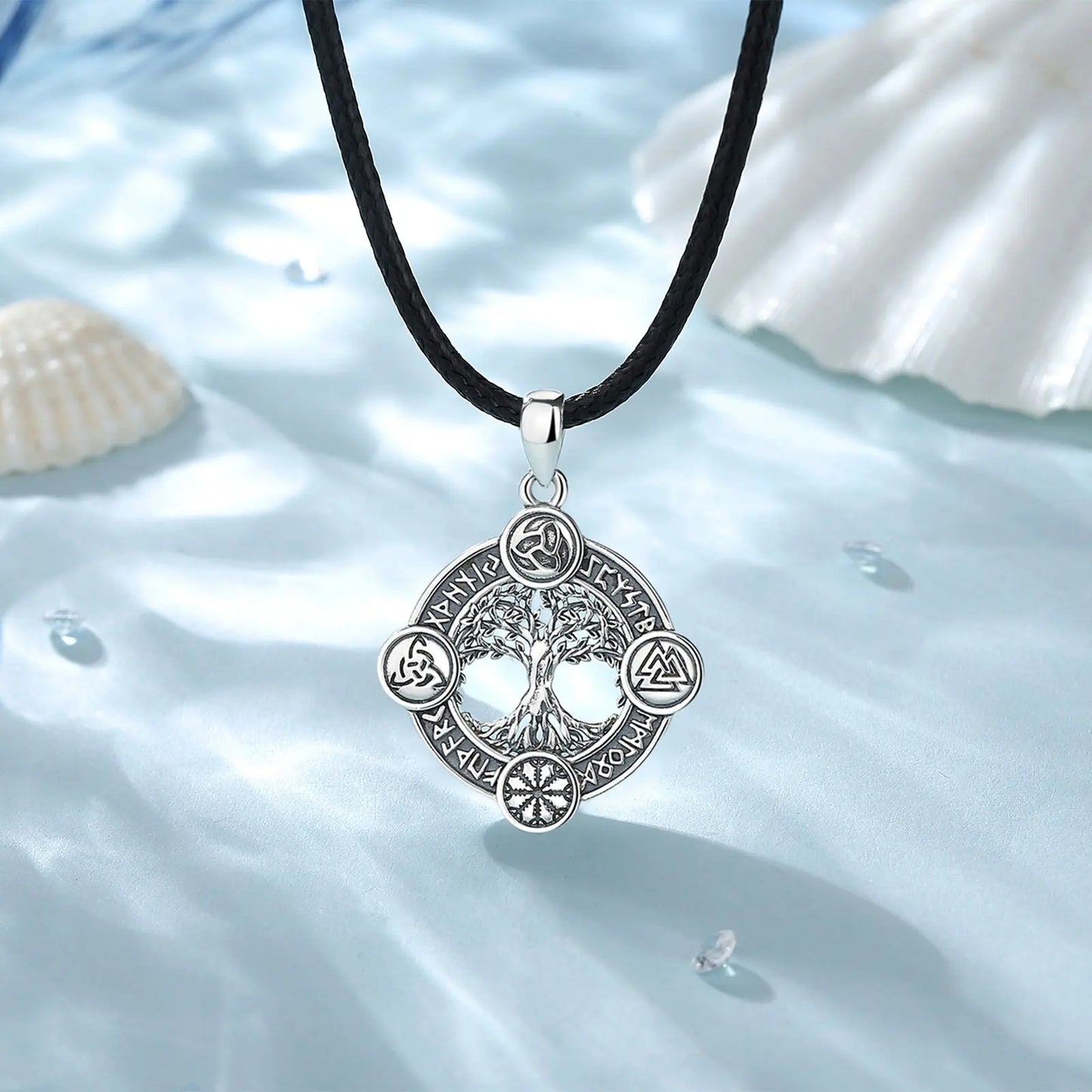 Eudora 925 Sterling Silver Tree of Life Yggdrasil Necklace  with Runes