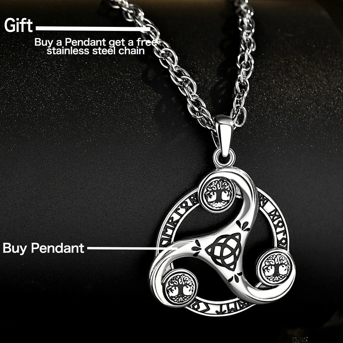Eudora 925 Sterling Silver Celtic Knot Spiral Triquetra Neckalce