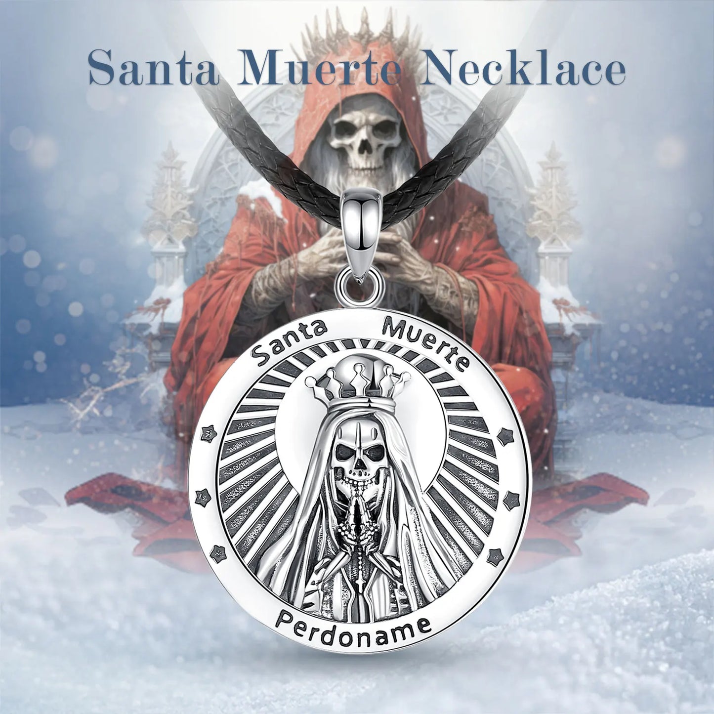 Eudora 925 Sterling Silver Santa Muerte Necklace