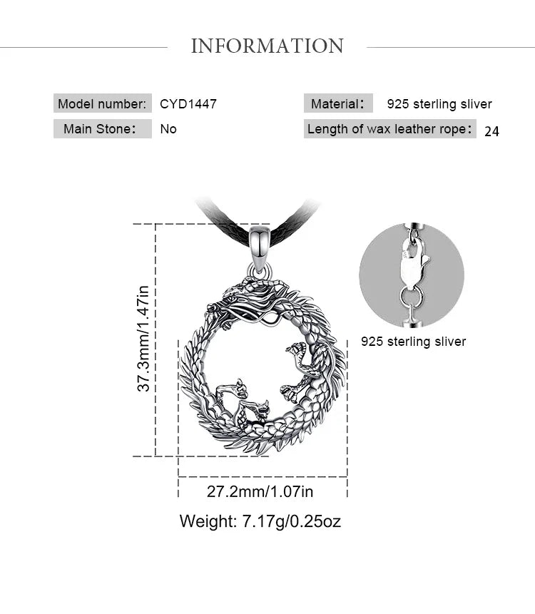 Eudora 925 Sterling Silver Dragon Neckalce