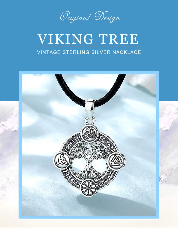 Eudora 925 Sterling Silver Tree of Life Yggdrasil Necklace  with Runes