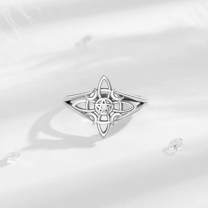 Eudora 925 Sterling Silver Witch Knot Adjustable Ring for Women