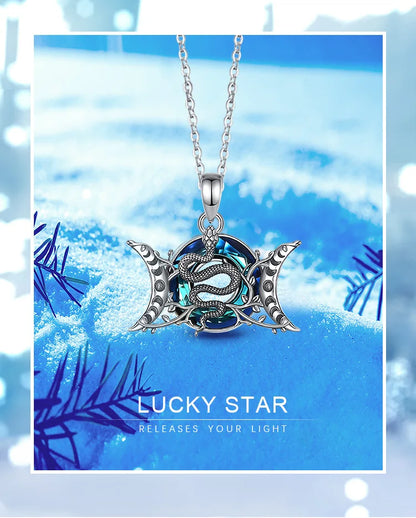 Eudora 925 Sterling Silver Triple Moon Goddess Snake Necklace with Austrian Crystal