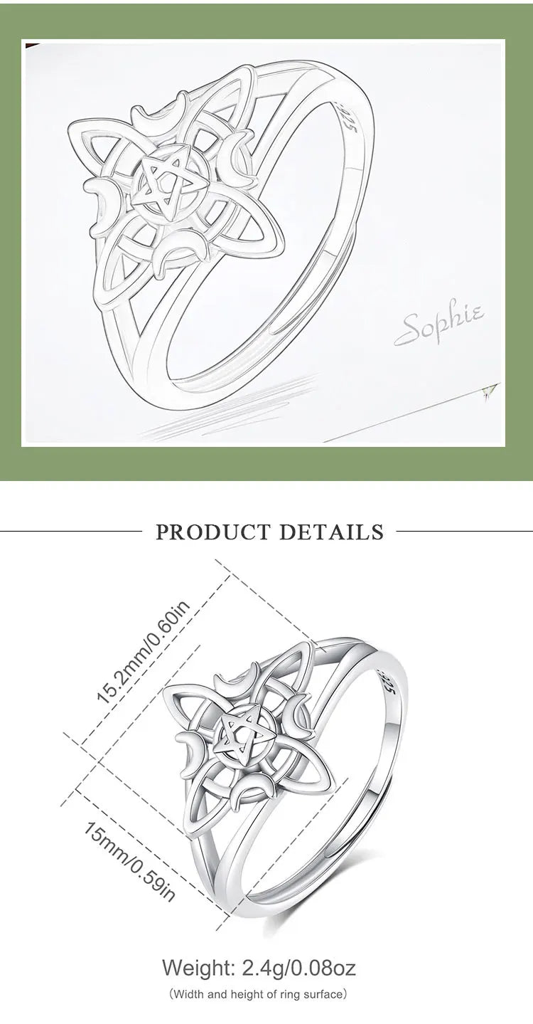 Eudora 925 Sterling Silver Witch Knot Adjustable Ring for Women