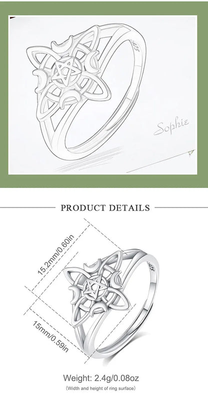 Eudora 925 Sterling Silver Witch Knot Adjustable Ring for Women