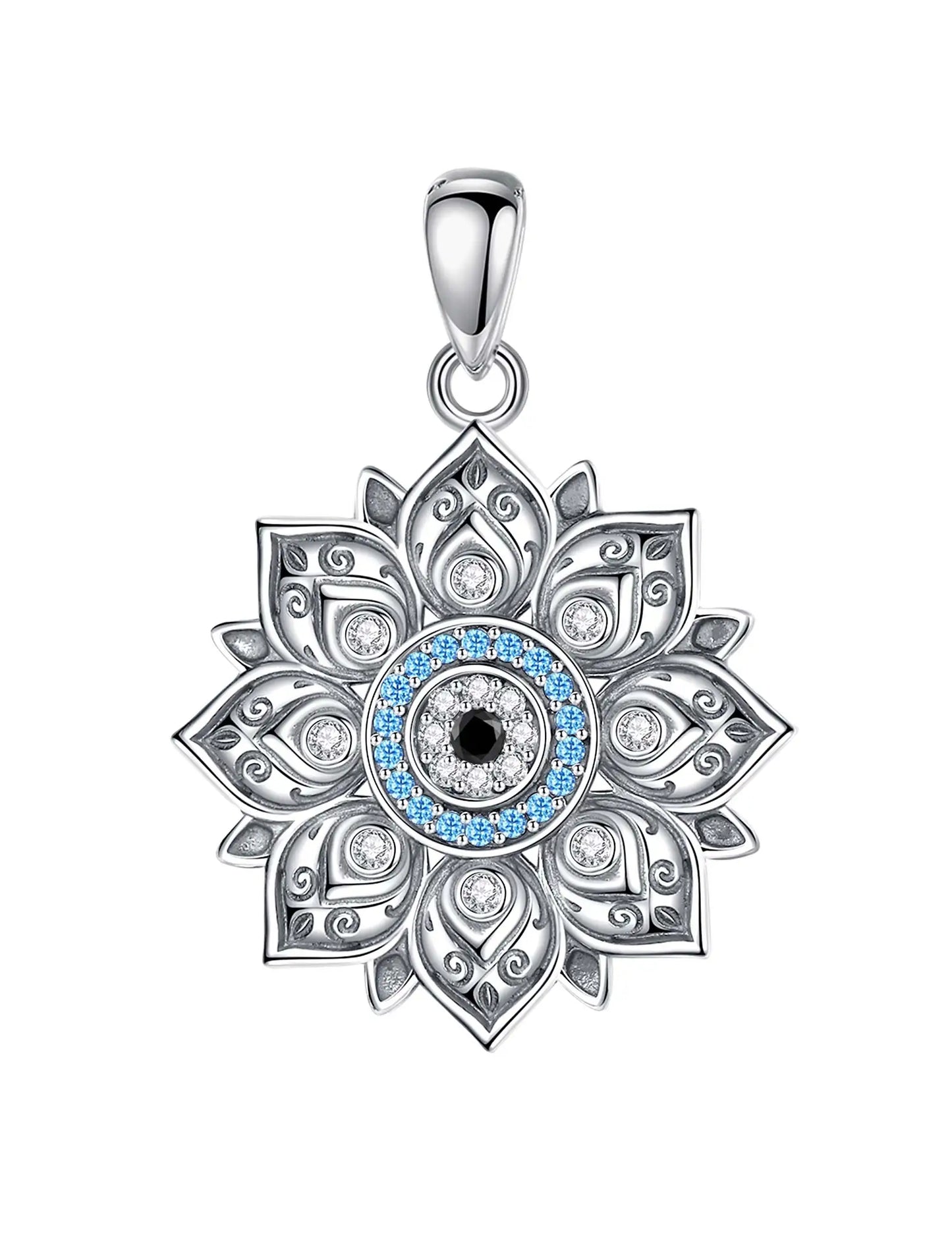 Lotus & Protective Eye 925 Sterling Silver Necklace