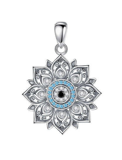 Lotus & Protective Eye 925 Sterling Silver Necklace