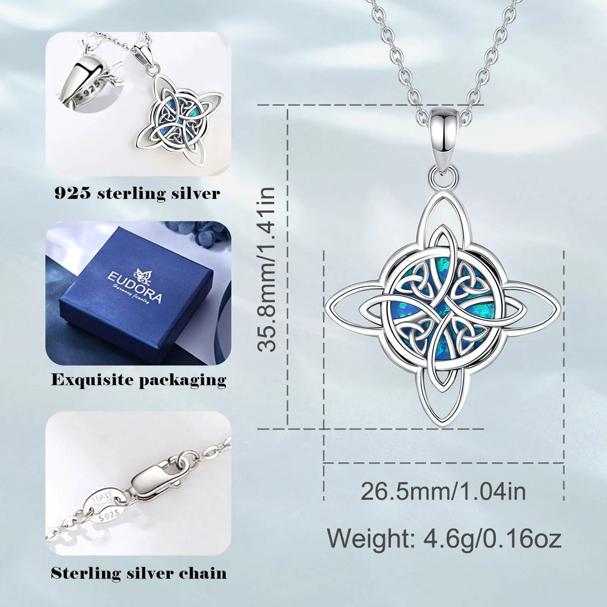 Eudora Original 925 Sterling Silver Witch Celtic Knot Necklace