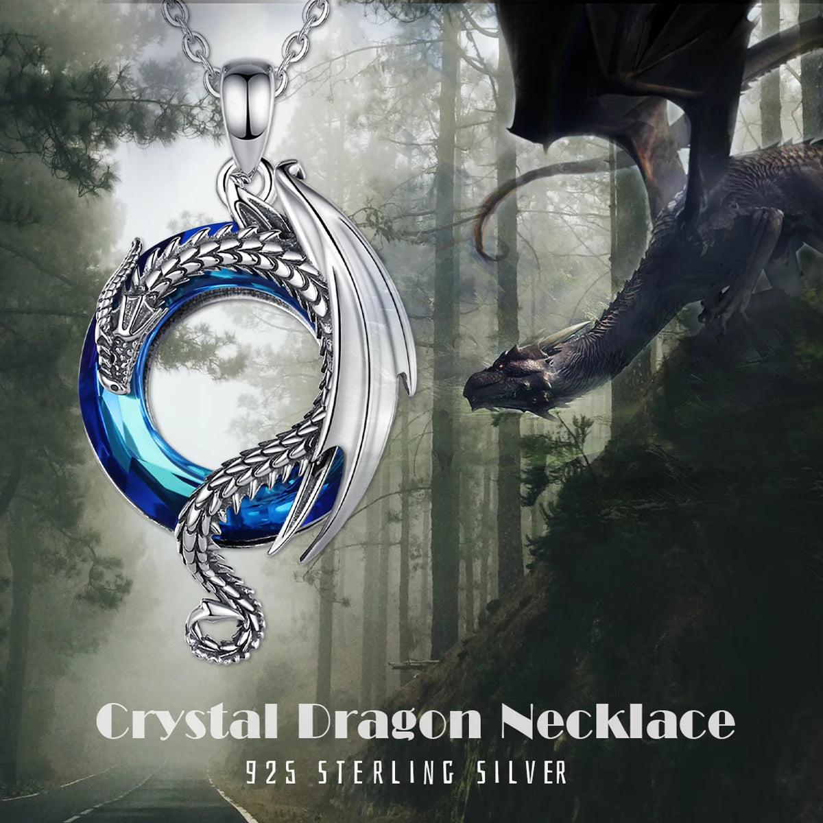 Eudora Real 925 Sterling Silver Dragon Neckalce